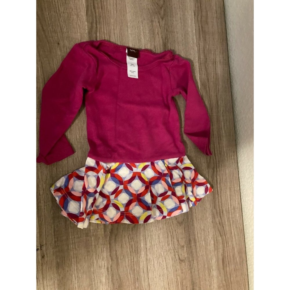 Tea Collection Long Sleeve Cotton Dress 3-6 Months Pink Top Geometric Print